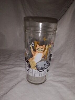 Vintage Anchor Hocking Cats Butterflies Drinking Tumbler Glass 6" Tall